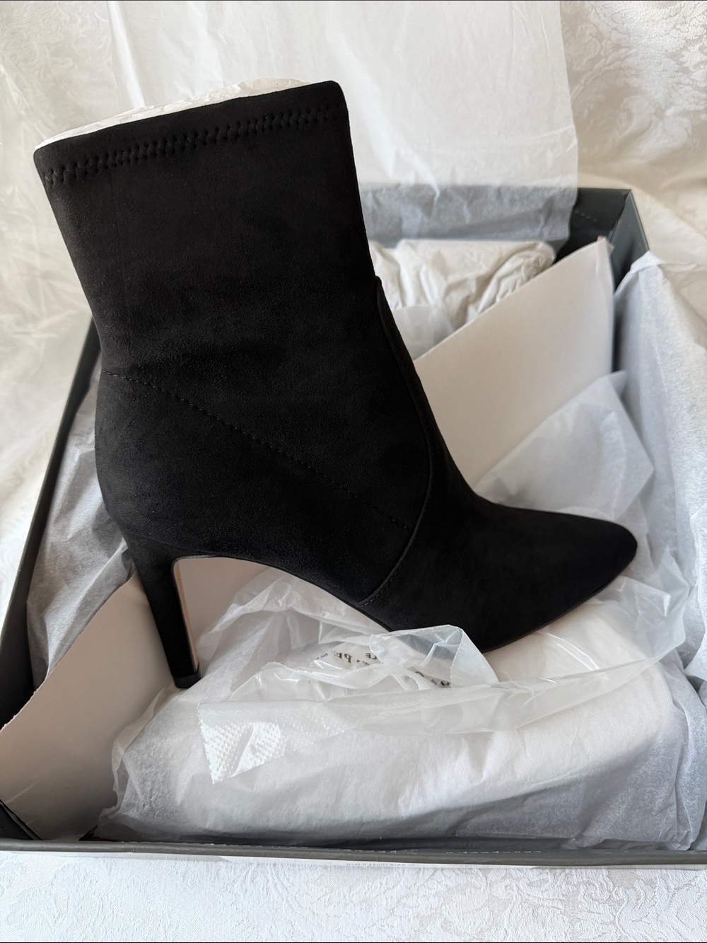 Ann Taylor Black Suede Pointed Toe Stiletto Ankle Boots